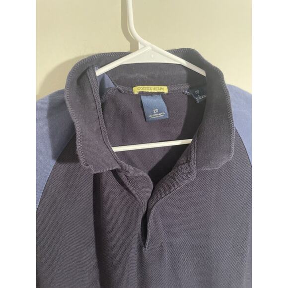 Mens Scotch & Soda Coffee Helps Navy & Blue Collard Polo Shirt Size L Cotton - Picture 2 of 12